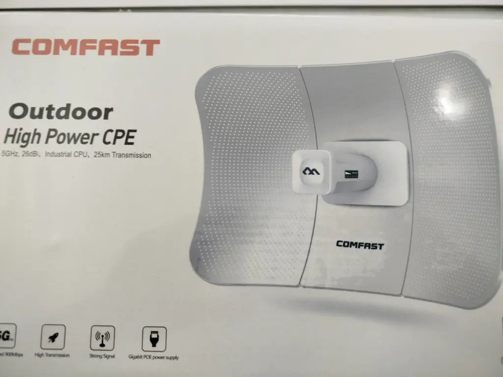 CPE de alta potencia para exteriores de 5 GHz, 26 dBi, transmisión a 25 km 